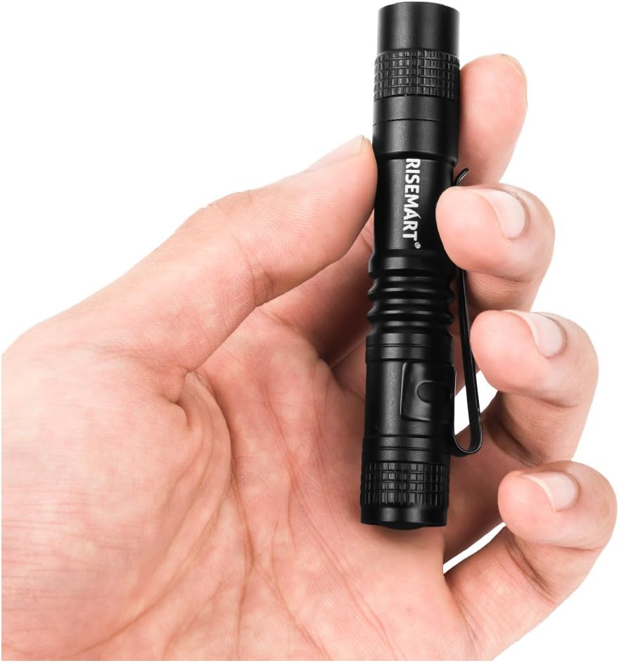 RISEMART Mini Torch, Super Small Torches with Pocket Clip, Waterproof 3.5" Pocket Torch, Ultra Bright Portable LED Flashlight for Hiking, Camping, Powered by Single AAA Battery (not Included)