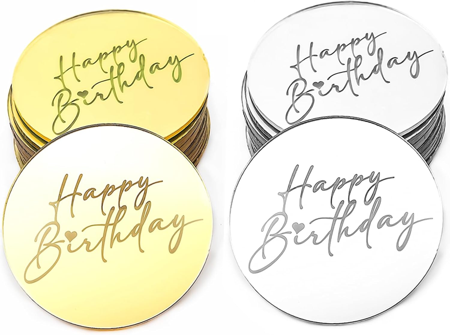 12pcs Happy Birthday Mirror Acrylic Cake Disc Acrylic Cupcake Toppers for Birthday Party DIY Cupcake Decoration