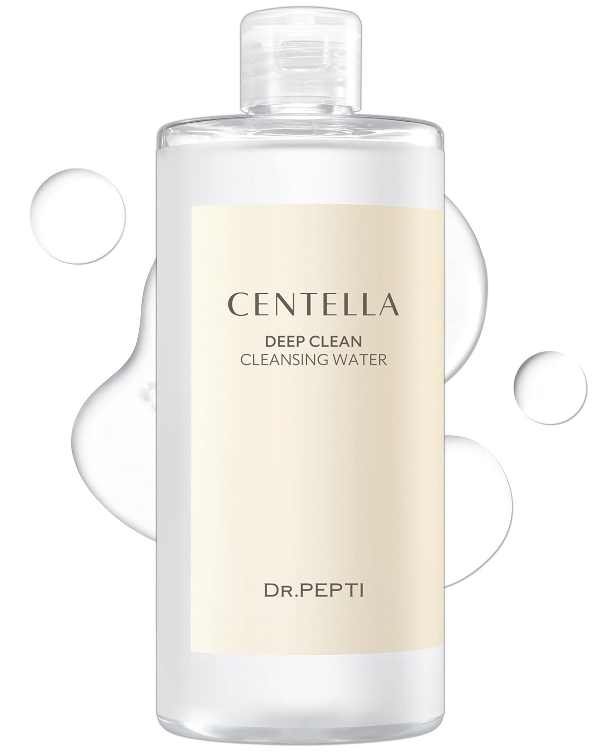 dr.pepti Centella Deep Clean Cleansing Water - Korean Micellar Makeup Remover Face Cleanser - pH Balancing Hydrating Gentle for Sensitive Dry Skin Apple Amino Acids Peptides, 13.5 fl.oz.