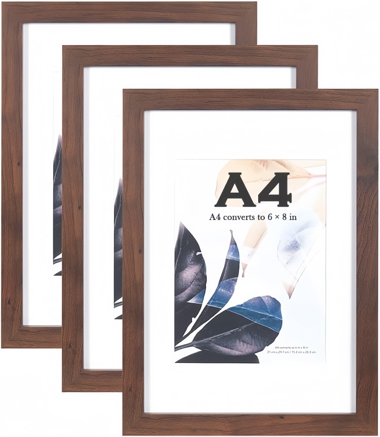 LATERN 3Pcs Wooden Picture Frames, A4 Table Top Photo Frames Wall Mounting Frames with Mount and Mat for Picture Photo Poster Certificate Signature Display (Walnut)