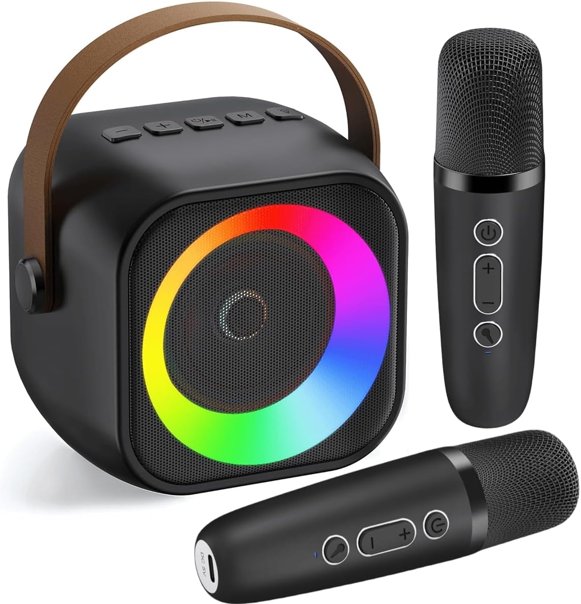 YunLone Kids Karaoke Machine with 2 Wireless Microphones, Bluetooth 5.3 Speaker, Vocal Effects (Child, Male, Female, Monster Voice, Voice Removal), Modern, Compact, Black