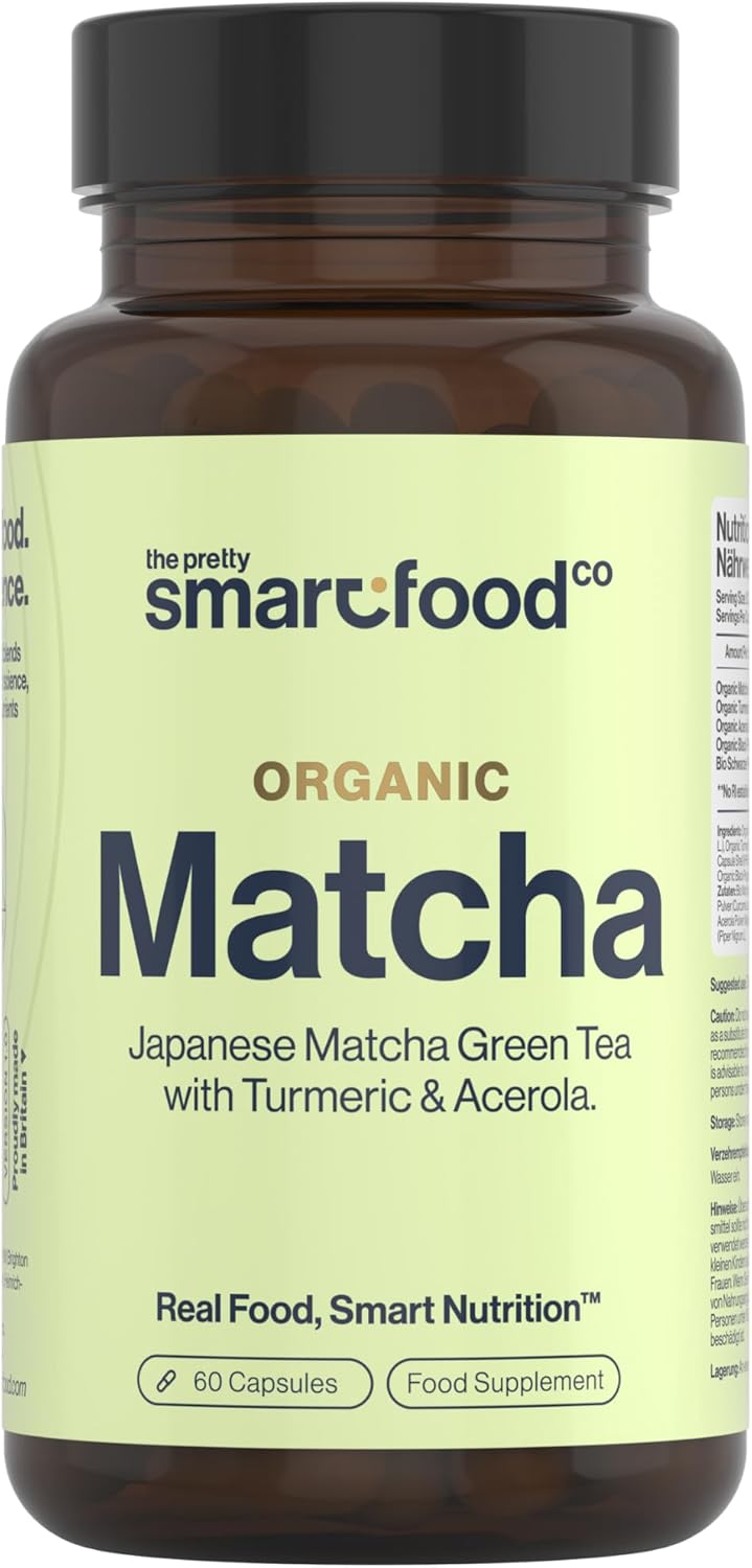 Green Tea Extract Capsules - Organic Matcha Green Tea Tablets - Boosted with Turmeric, Acerola Cherry & Black Pepper - 1360MG Complex - Green Tea Supplement - 60 Capsules - UK Made