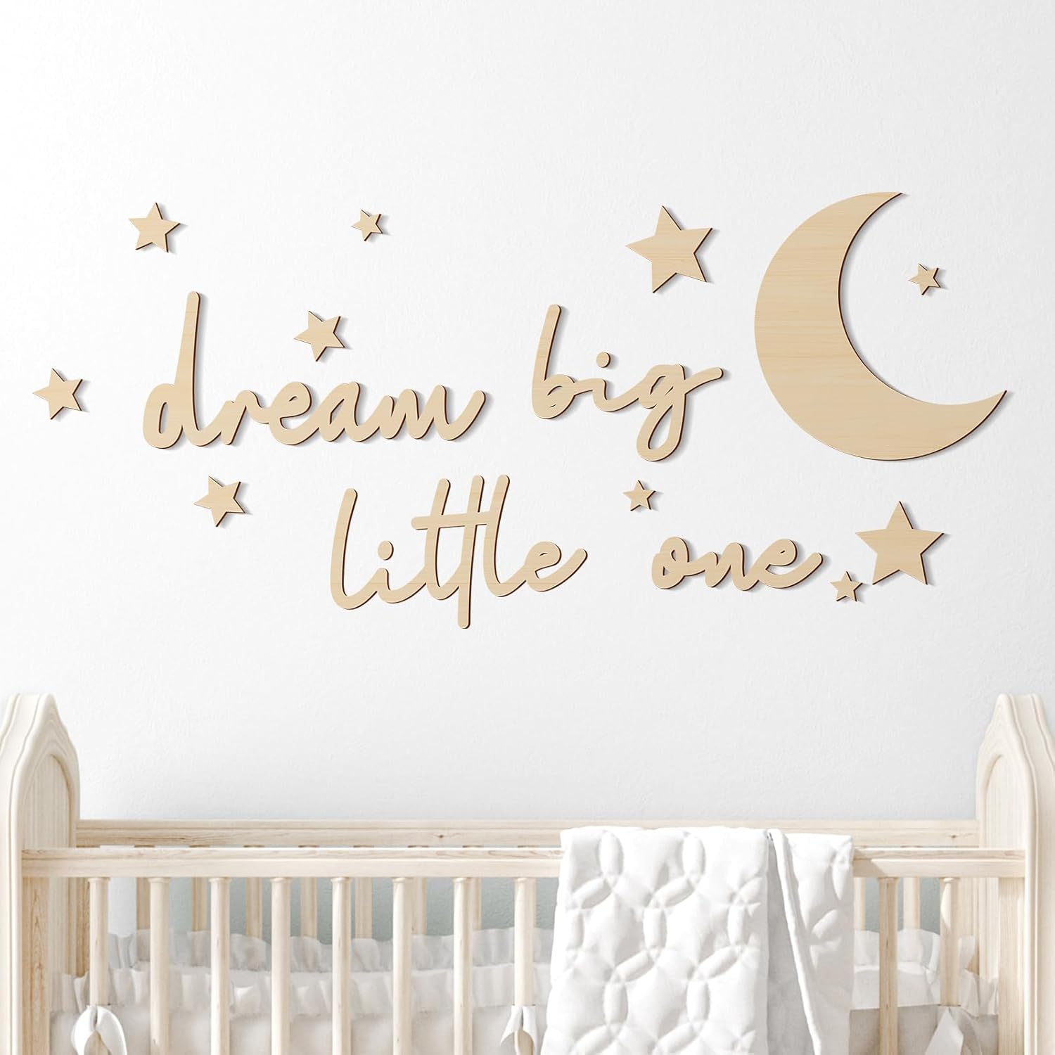 15 Pcs Dream Big Little One Wooden Nursery Wall Decor Boho Moon Stars Babyroom Wall Art Neutral Nursery Sign for Boys Girls Bedroom Home Farmhouse Living Playroom