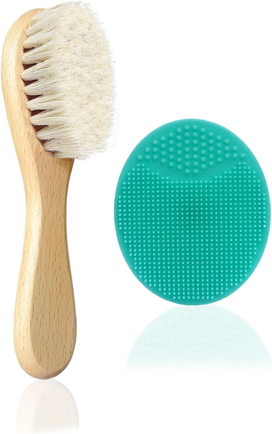 Baby Hair Brush, Goat Bristles Brush and Baby Cradle Cap Brush Set for Cradle Cap Wood Bristle Brush for Newborns and Toddlers (2 Piece)