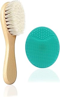 Baby Hair Brush, Goat Bristles Brush and Baby Cradle Cap Brush Set for Cradle Cap Wood Bristle Brush for Newborns and Toddlers (2 Piece)