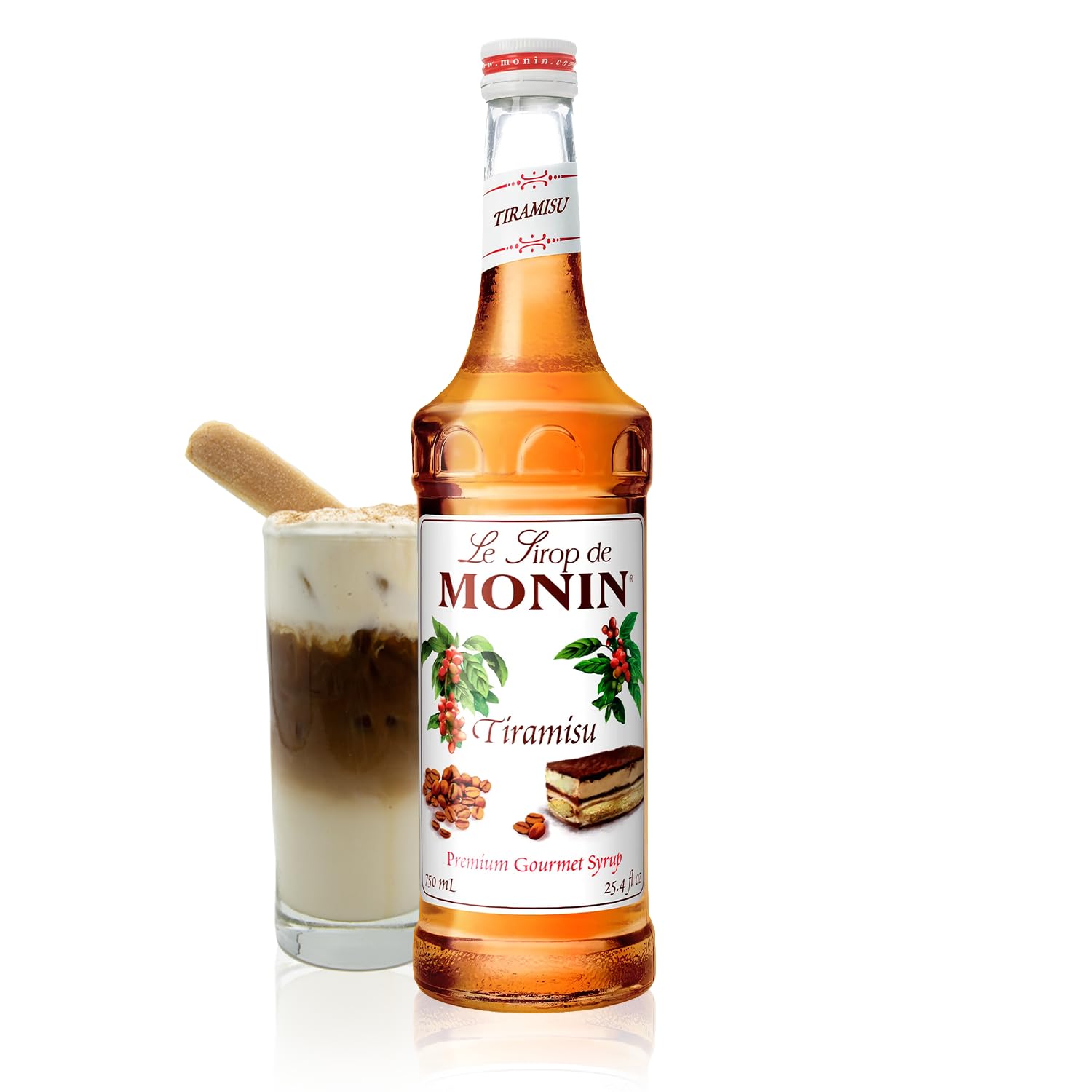 Monin - Tiramisu Syrup, Rich Flavors of Custard, Cocoa, Coffee, & Rum, Great for Hot or Iced Coffee, Dessert Cocktails, & Shakes, Vegan, Non-GMO, Gluten-Free (750 ml)