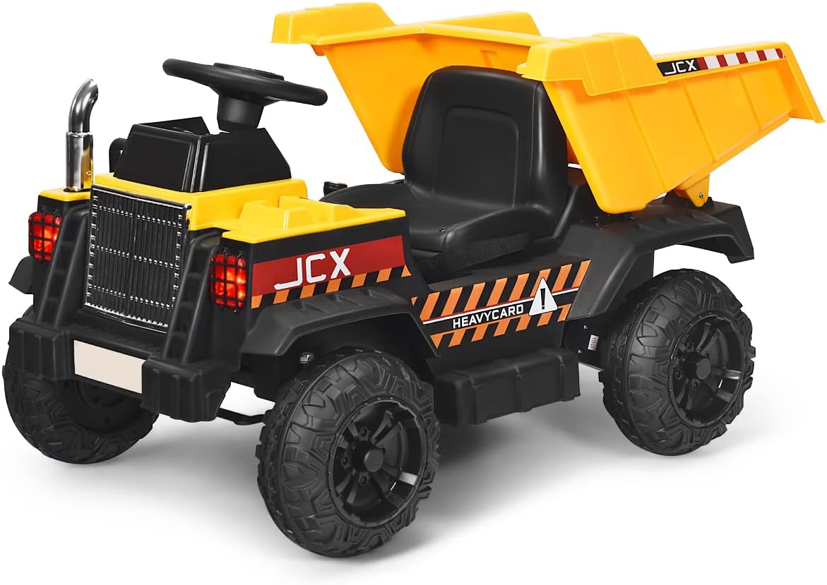 COSTWAY Electric Ride on Car, 12V Battery Powered Construction Vehicle with Remote Control, Tipping Bucket, USB, Bluetooth, Music and Horn, 3 Speeds Kids Dumper Truck for 3 Years+