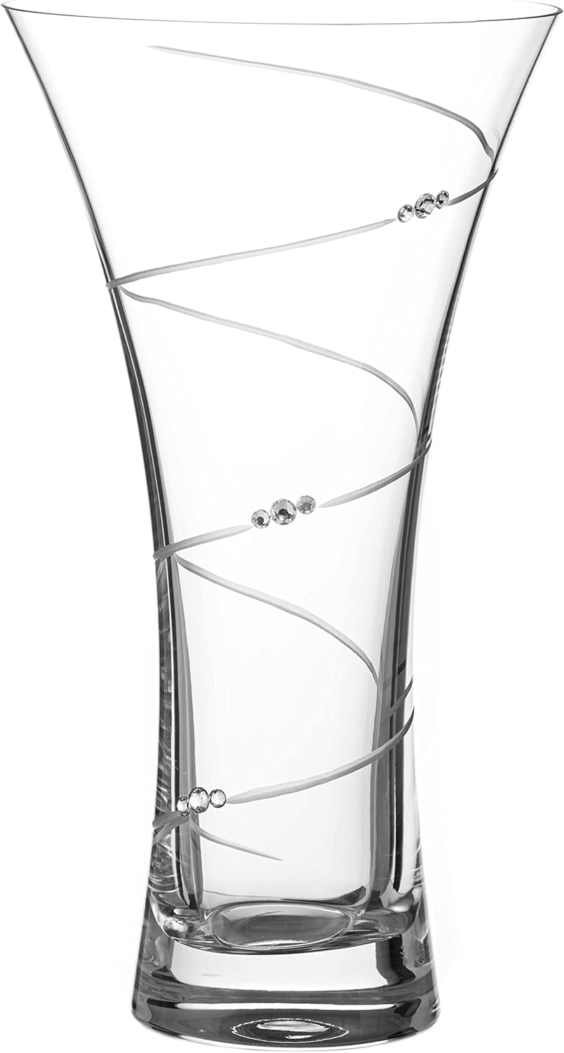 DIAMANTE Swarovski Hollow Sided Vase ‘Swirl’ Crystal Trumpet Vase - Lead Free Crystal Glass (25cm)