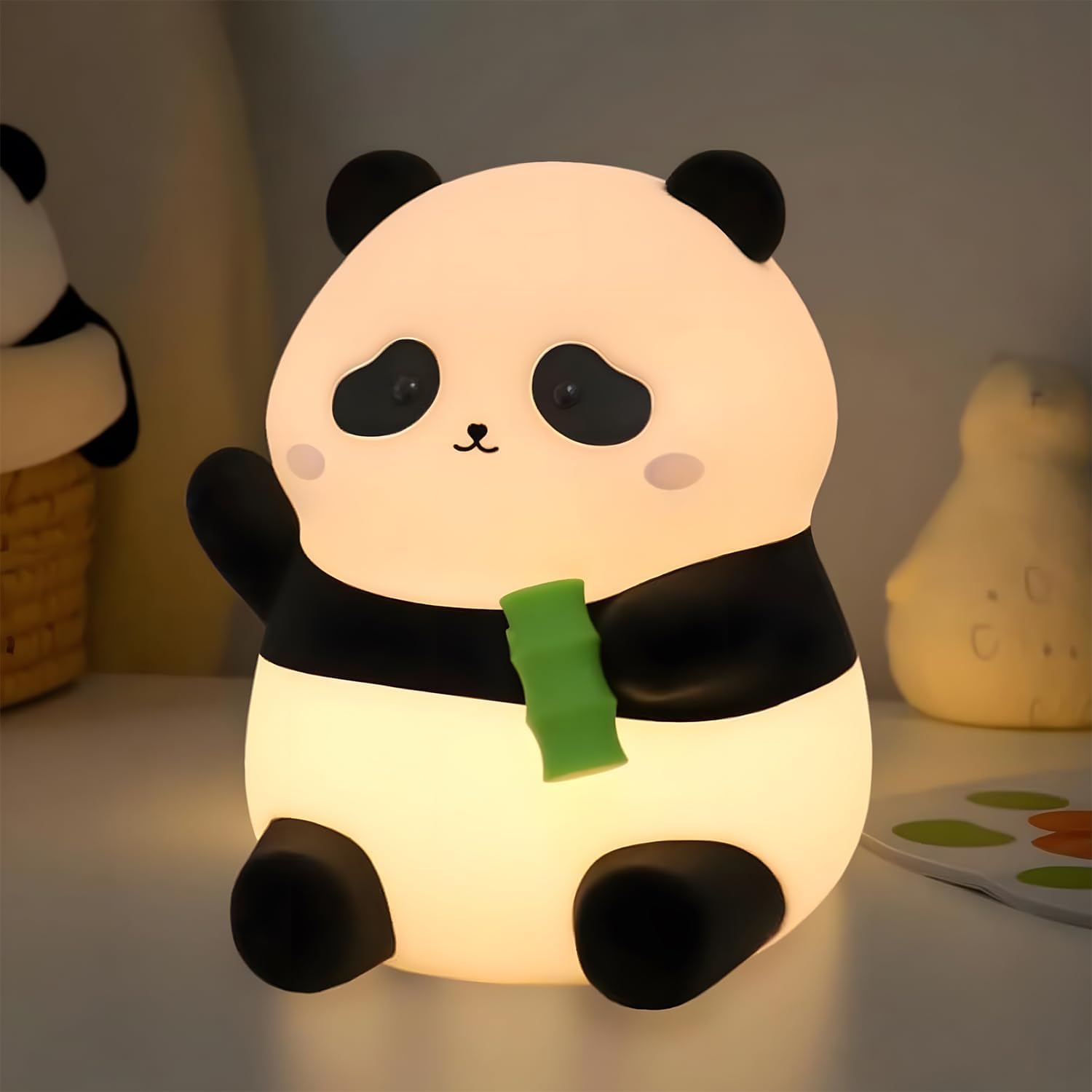 Cute Panda Silicone Night Light, LED Squishy Lamp with 12H/50H Long Battery Life, 2 Levels Brightness by Tap Control, Rechargeable Soft Light for, Kids Bedroom Decor & Gifts for Boys Girls