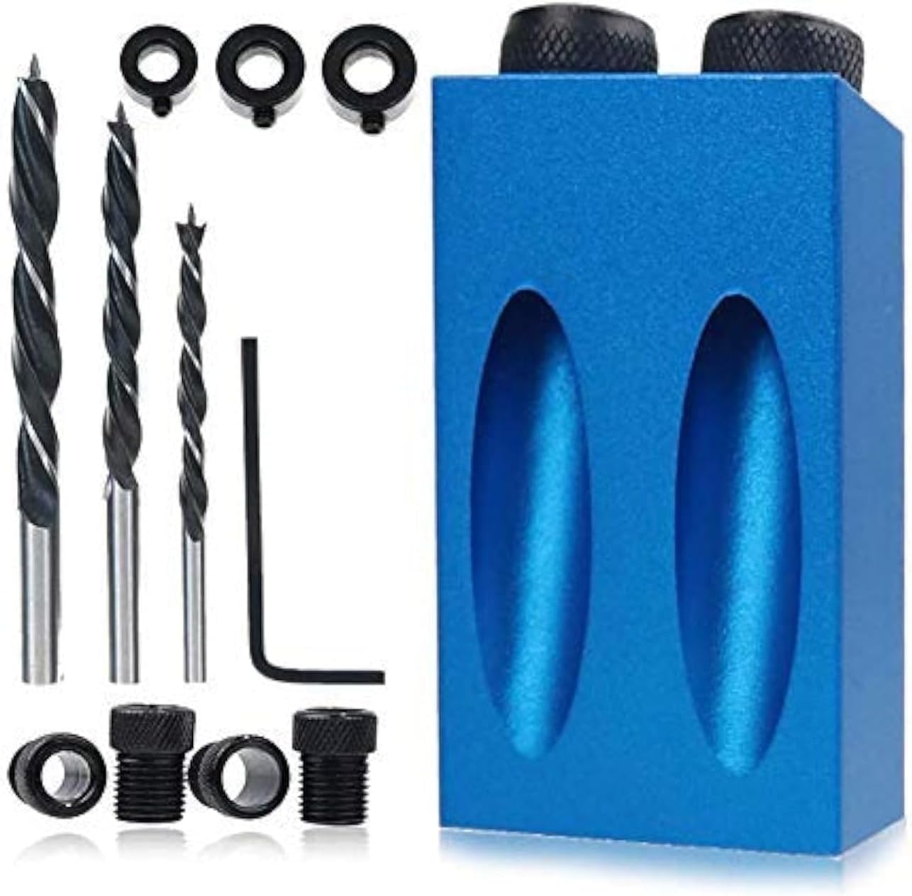 14Pcs Pocket Hole Jig Kit, 15 Degree Woodworking Inclined Hole Jig with 6/8/10mm Drive Adapter for Woodworking Angle Drilling Holes, Angle Carpentry Locator Jig