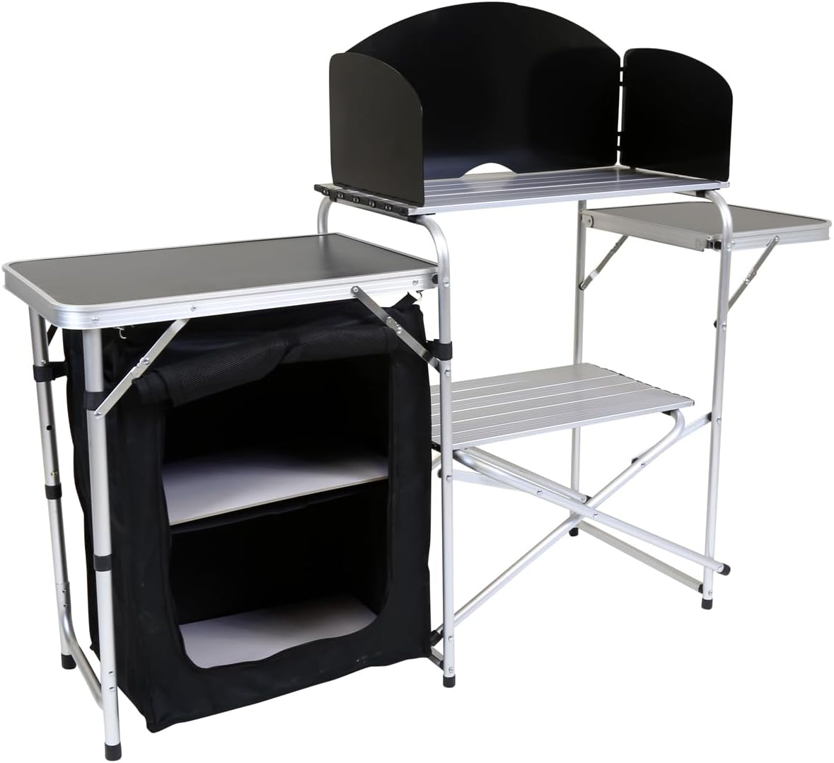 Charles Bentley Odyssey, Folding Kitchen Unit, Medium, Camping Storage Unit, Portable, Outdoor Cooking, Lightweight, Foldable, Easy Assembly, Windshield, Mesh Panelling, Carry Bag (146x46x80cm)