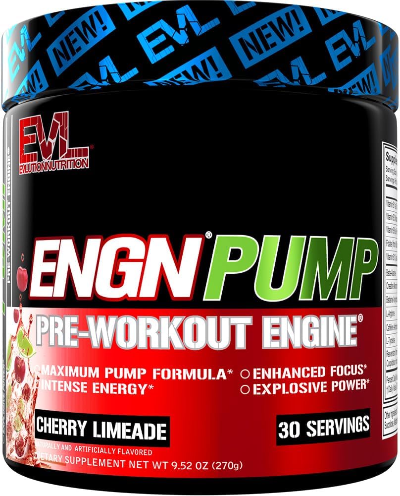 Evlution Nutrition ENGN Pump - Intense Pre-Workout with Creatine - Maximum Pump Formula - Pre-Workout Powder for Lasting Energy & Power - with Nitric Oxide & Caffeine - 30 Servings - Cherry Limeade
