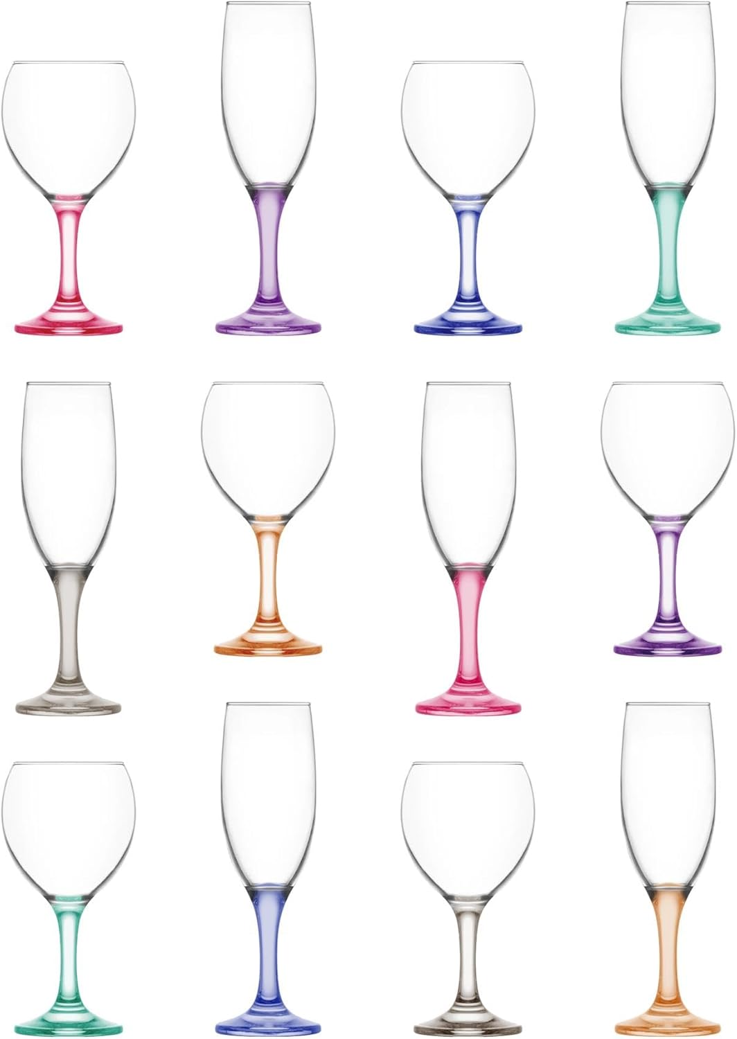 LAV Misket Stemware Set - Coloured Stem - 12pc Wine Glasses Champagne Flutes Glass Wedding Christmas Birthday Party Drinking Glassware Goblet Gift Set
