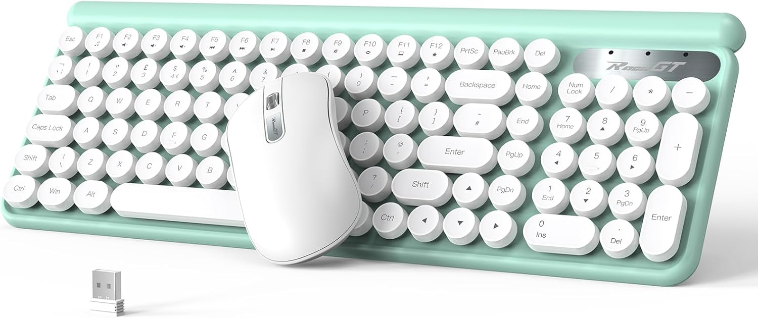 Wireless Typewriter Keyboard and Mouse - Wireless Keyboard with Silent Wireless Mouse, Cute Retro Keyboard Mouse Combo, 2.4G Cordless USB Computer Keyboard and Mouse Set for Windows Laptop/Desktop/PC