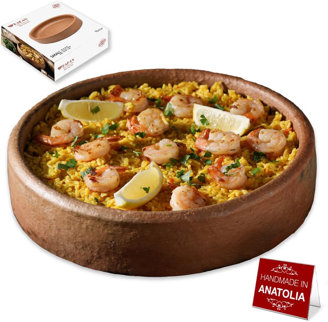 Hakan Natural & Handmade 11.8 in, 2.5 qts Terracotta Pan for Cooking | Authentic Clay Pan, Cazuela Dish, Ancient Mexican Clay Cookware, Earthenware Mud, Pottery Kitchenware, Small