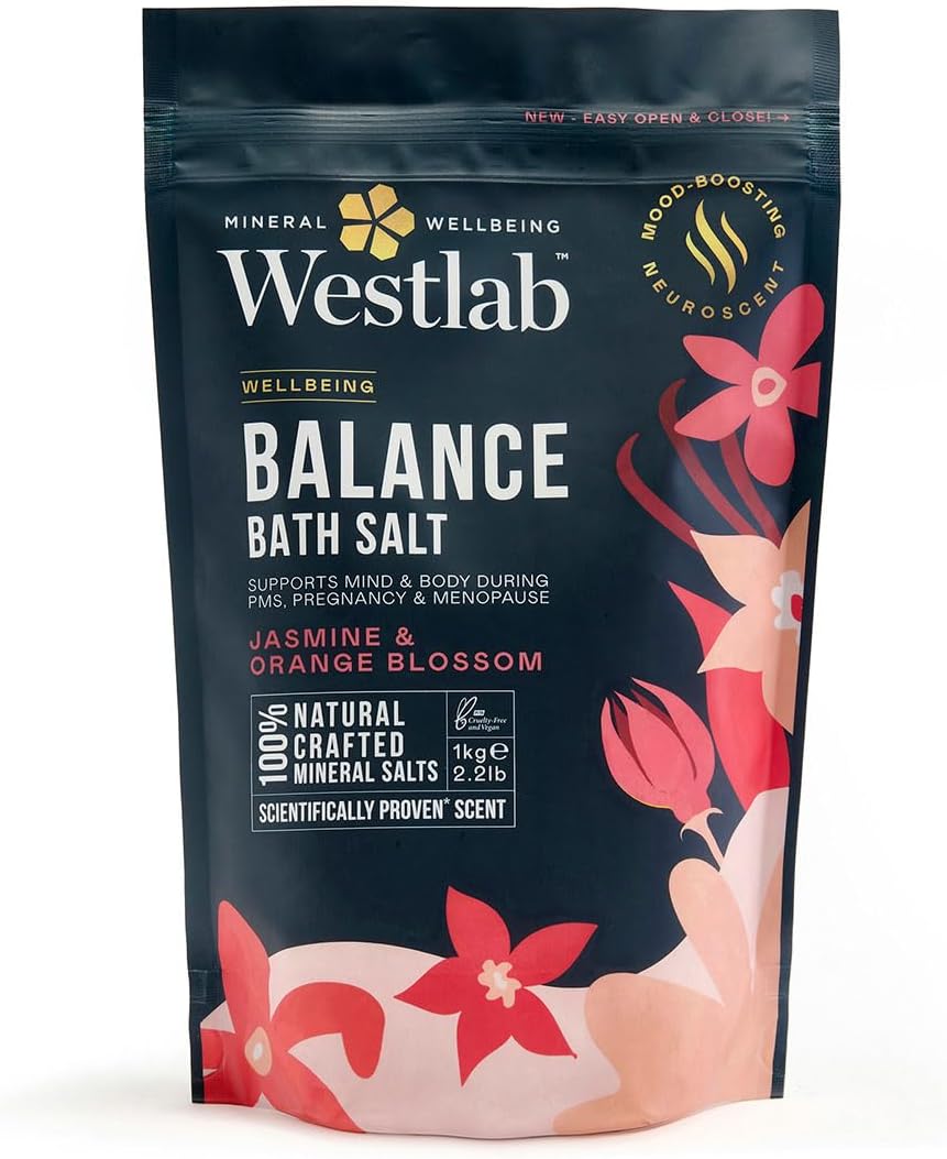 Westlab Magnesium Balance Salts 1kg - for PMS, Pregnancy & Menopause. Scientifically-Proven to Help Mind & Body Reach Harmony. Mood-Boosting Neuroscent. 100% Natural Organic Jasmine & Blossom.