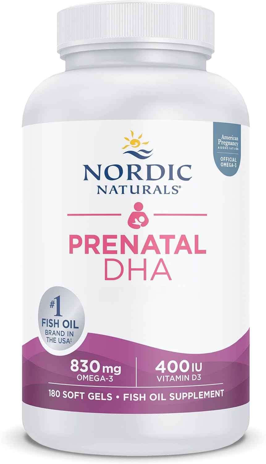 Nordic Naturals, Prenatal DHA, 830mg Omega-3 with EPA and DHA, Highly Dosed, Flavourless, 180 Softgels, Lab-Tested, Soy Free, Gluten Free, Non-GMO