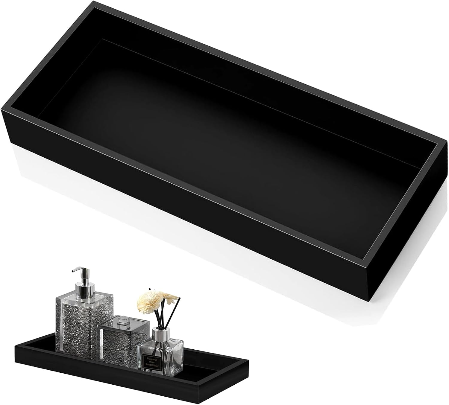 Luckwaii Bathroom Vanity Tray Black, Shatterproof Rectangular Cosmetic Organiser Trays Decorative for Toilet Countertop Dresser Towels Small Cosmetics Soap Plant Jewelry
