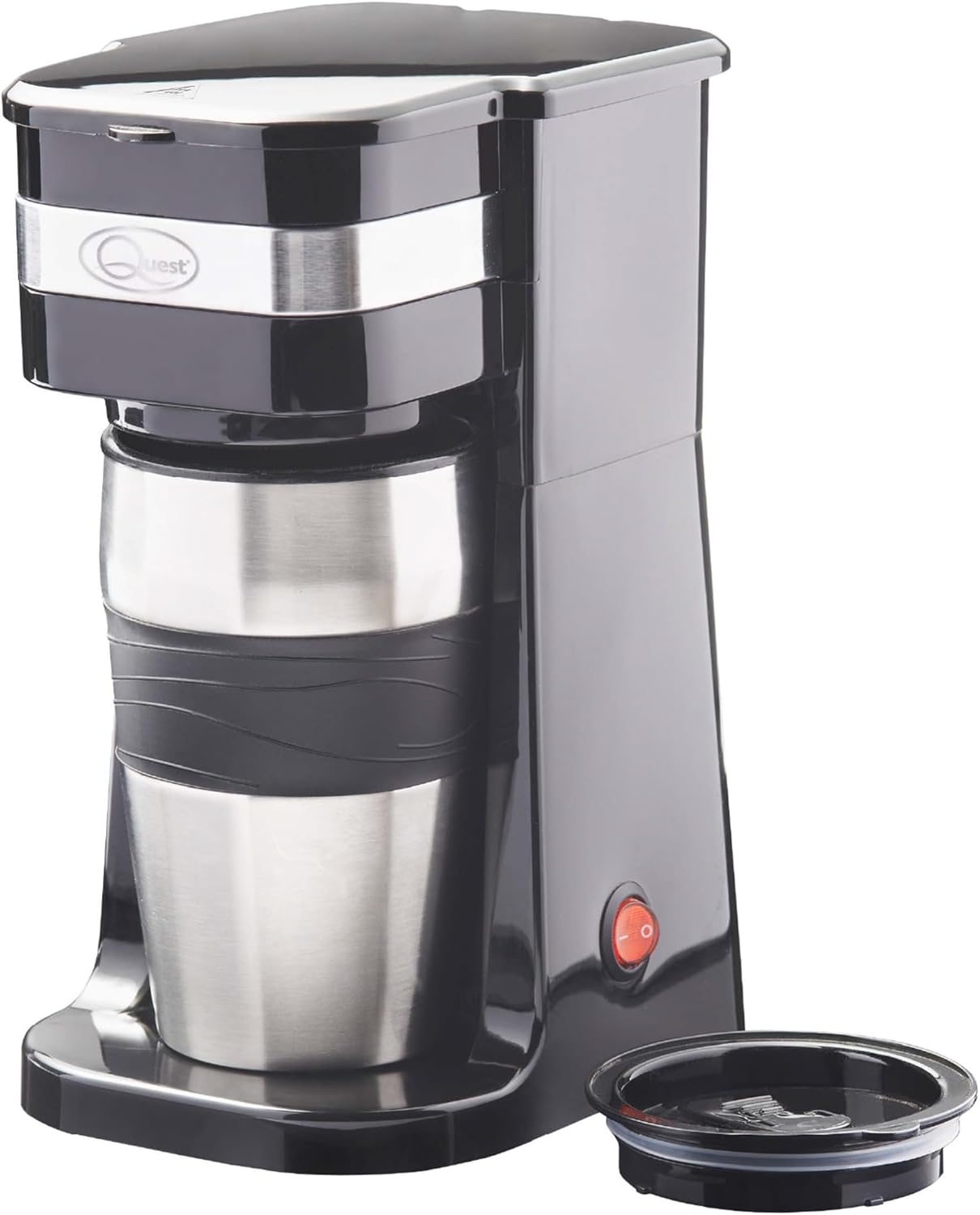 Quest 35189 Filter Coffee Machine/Portable Travel Filter Coffee Maker / 420ml Capacity/Thermal Travel Mug Included/Works with Ground Coffee & Coffee Pods/Instant Espresso & More