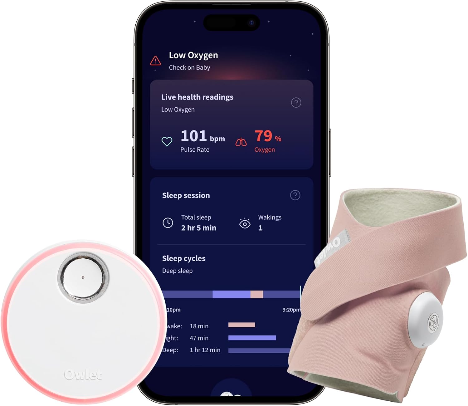 Owlet Dream Sock – Smart Wearable Baby Monitor, Infant SpO2 Monitor Tracks Heart Rate & Oxygen - Parents Receive Alerts, Sleep & Health Insights via App - Dusty Rose