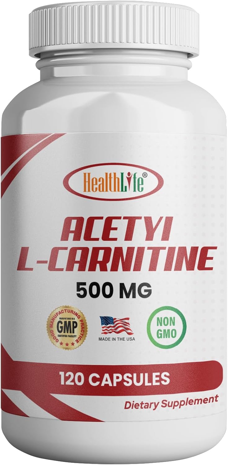 HealthLife Acetyl L-Carnitine 500mg, 120 Capsules, Non-GMO, Made in USA, 4 Month Supply