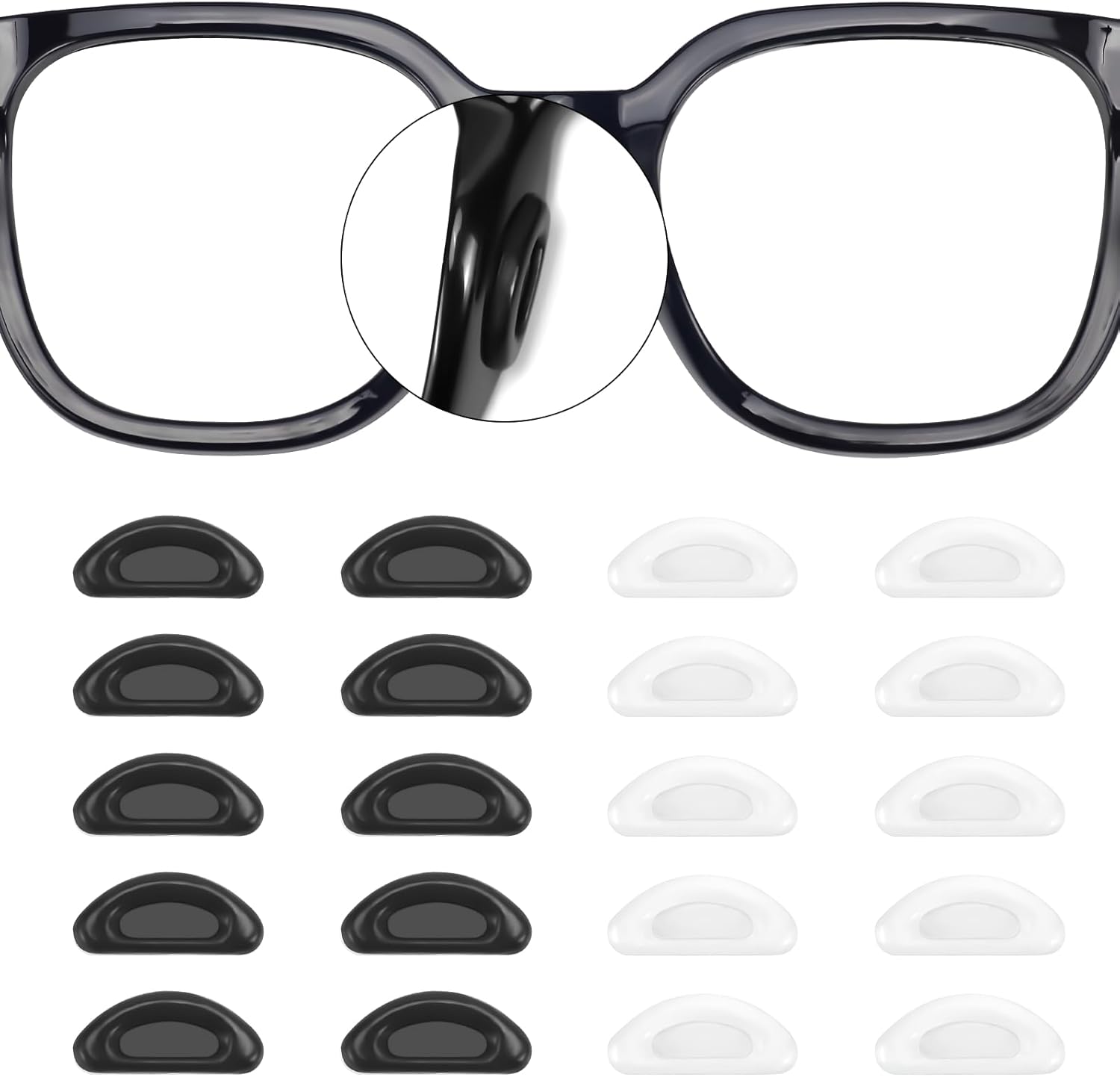 20 Pairs Eyeglass Nose Pads Stick On Silicone Anti-Slip for Glasses Sunglasses Thin Nose Pads Eyeglasses, Adhesive Nose Pad for Eyeglass, Anti Slip Eyeglass Nose Pads (10Clear+10Black)