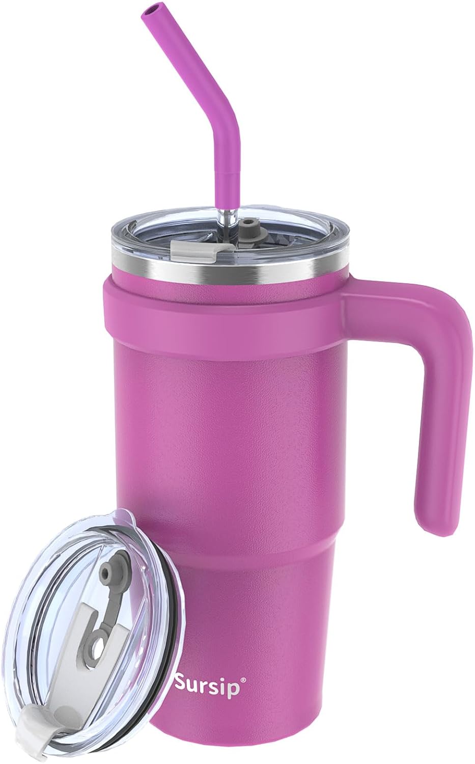 Sursip 24 oz Insulated Tumbler with Handle, Double Wall Vacuum Stainless Steel Cup with Straw and 2 Lids, For Cold/Hot Drinks, Leak Proof, Coffee Travel Mug for Car/Home/Office/Party/Camping (Claret)