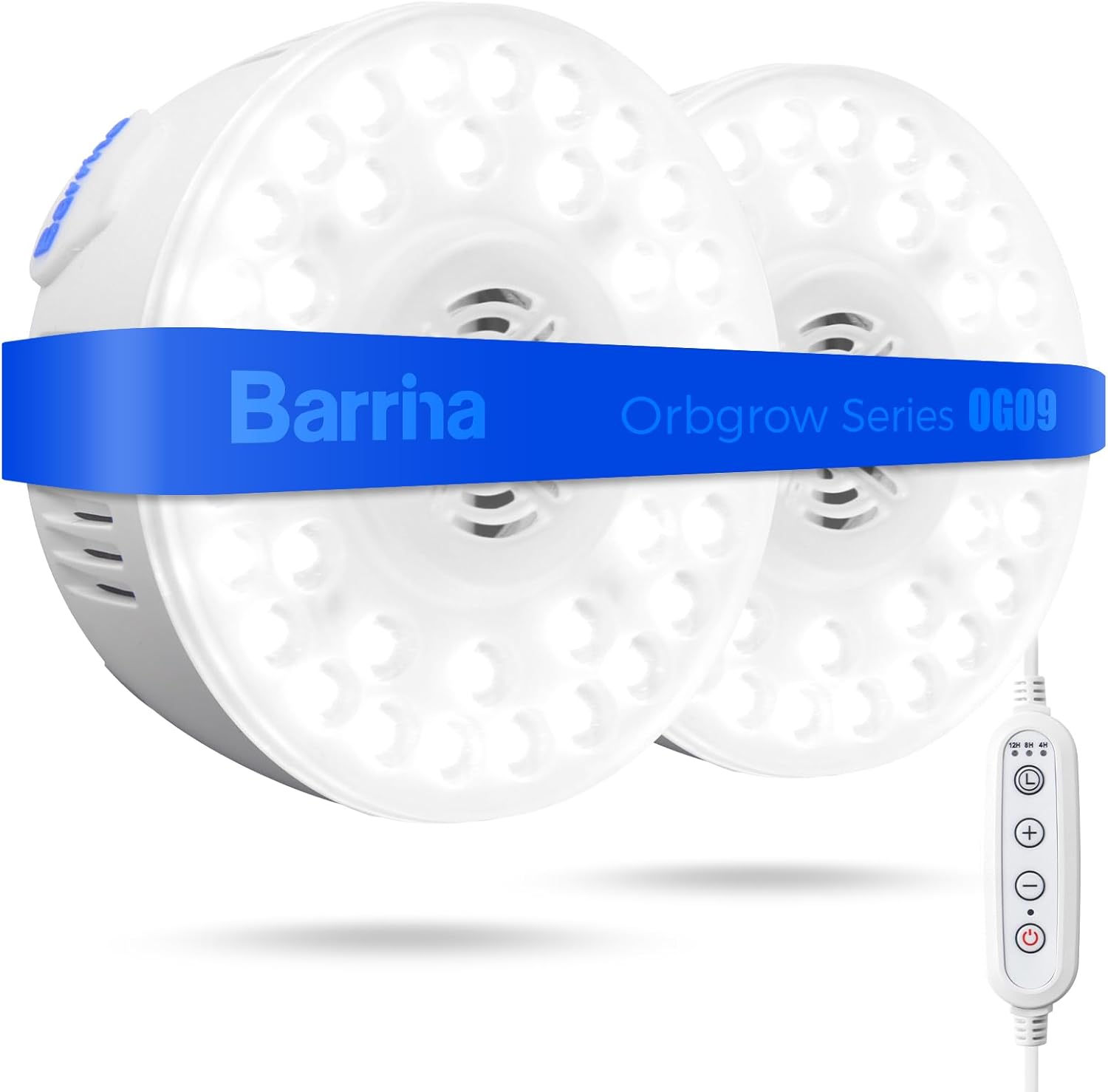 Barrina Orbgrow OG09 Puck Grow Light, 5000K 18W(2 x 9W, 270 Watt Equiv), Full Spectrum Plant Light for Indoor Plants, Magnetic & Linkable with Timer, 5 Levels Dimmable for Plant Shelf, 2 Packs