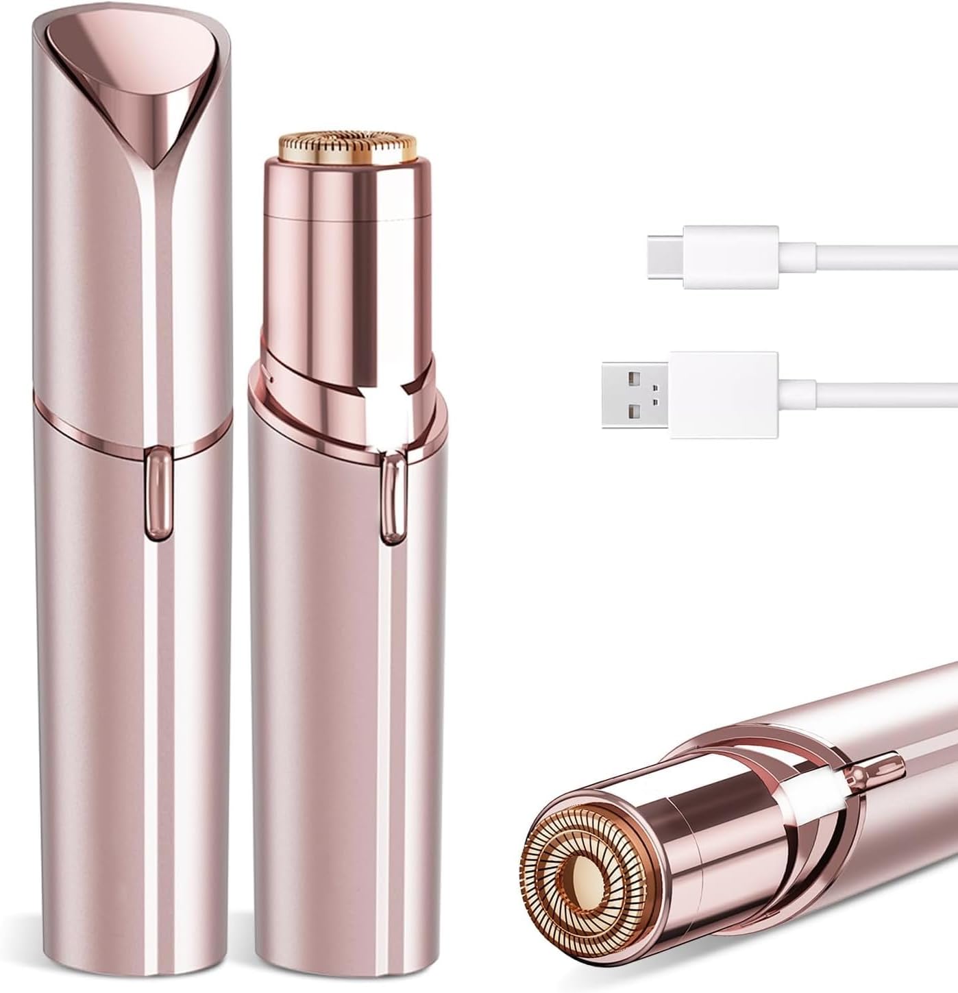 Facial Hair Removal for Women - Painless Facial Hair Remover - Electric Hair Removal Device for Face Lips Peach Fuzz with Light (Rose Gold)