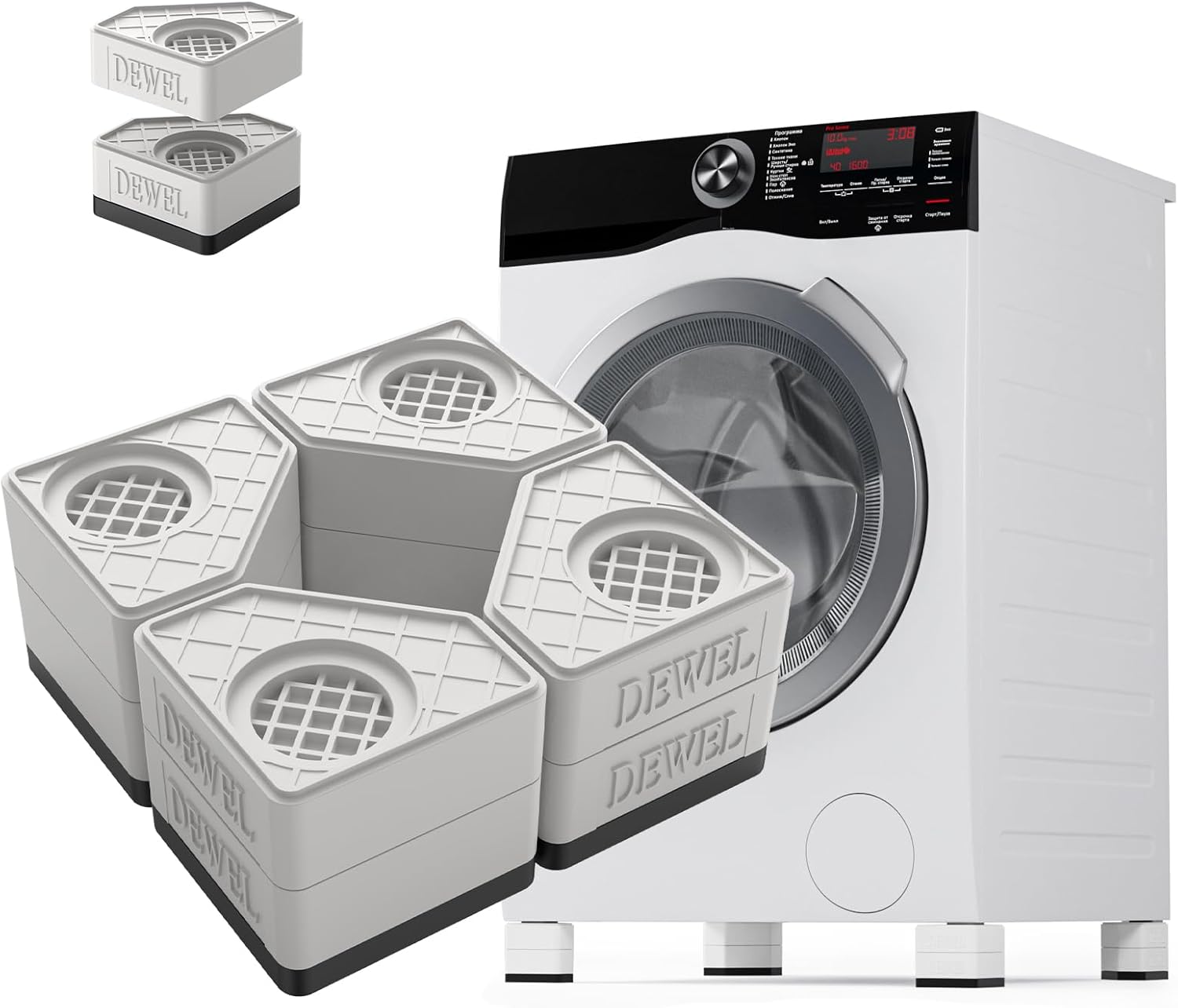 SEISSO Anti Vibration Pads, Washer and Dryer Pedestals with 1100 lbs Load Capacity, Increase Hight 3.14in. Double Heighten Rubber Washing Machine Foot Pads, Reduce Shock and Noise (White)