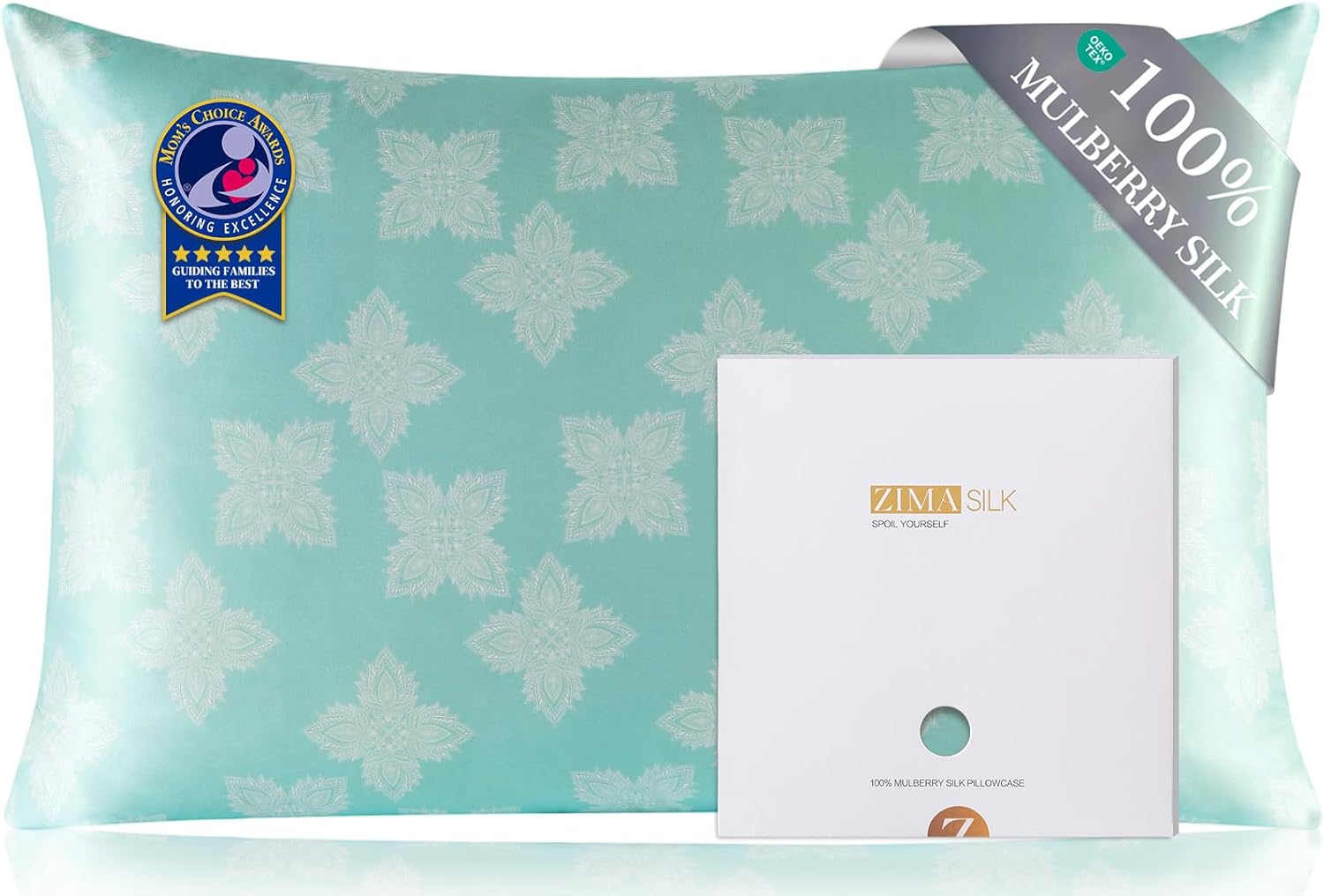 ZIMASILK 100% Pure Mulberry Silk Pillowcase for Hair and Skin Health, Soft and Smooth, Both Sides Premium Grade 6A Silk, 600 Thread Count, with Hidden Zipper, 1pc (King 20"x36", Mint Green)