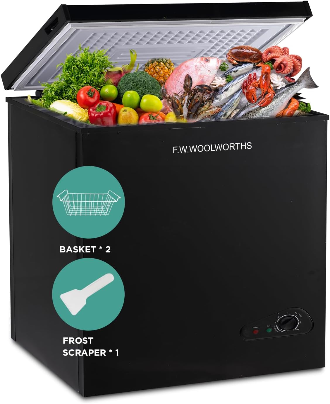 7.0 Cu.Ft Chest Freezer 7 Gears Temperature Control, Deep Freezer with Removable Basket, Compact Freezer for Kitchen, Home, Office, Garage, Basement-Black