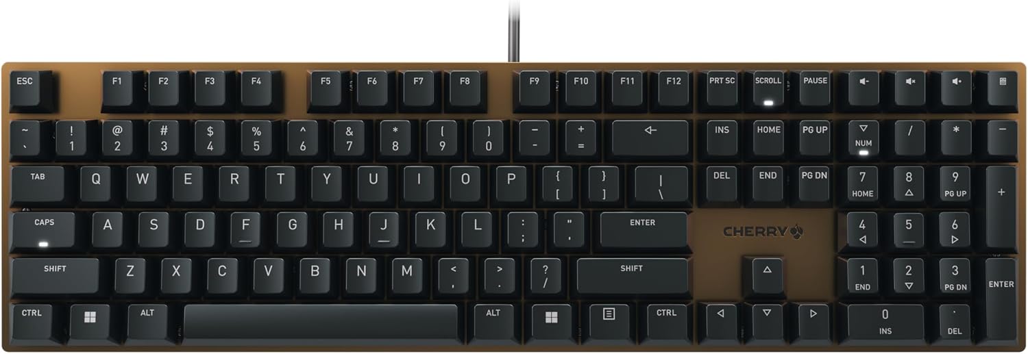 Cherry KC 200 MX Wired Mechanical Office Keyboard MX2A Silent RED Switches | Modern Design, Aluminum Surface, USB-A Connection, Black/Bronze, Quiet Keys