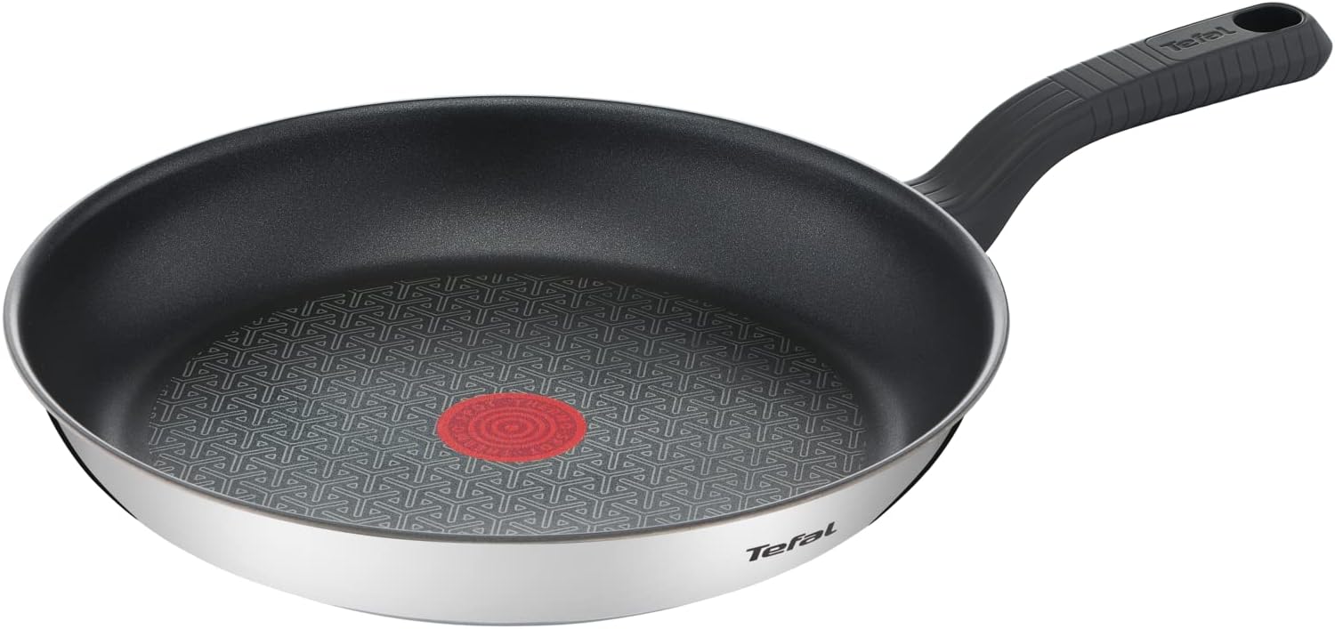 Tefal Comfort Max Stainless Steel Frying Pan 30 cm, Thermo-Spot | Non-Stick Coating, Induction Compatible Base, Pancake Pan in One, Comfortable Grip, Dishwasher Safe, G7260744