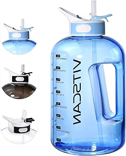 128OZ/1 Gallon Water Bottle with Straw Motivational Water Bottle with Time Marker, Large Water Bottle 128 Oz Water Bottle, Big Water Jug for Sports Water Bottles, Two Handles BPA Free (Blue)
