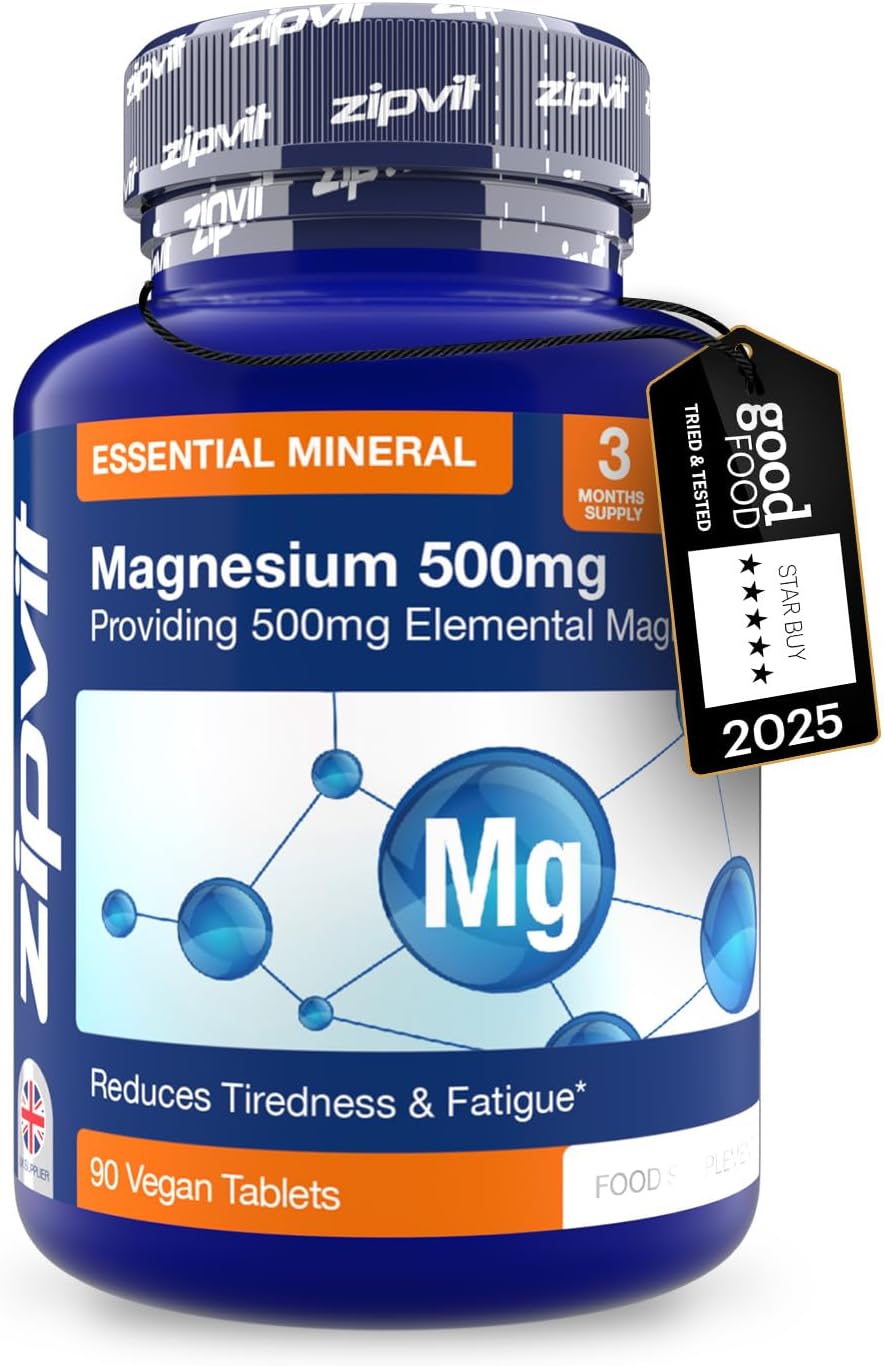 Zipvit Magnesium 500mg of Elemental, High-Strength Magnesium Supplement, 3 Month Supply, 90 Vegan Tablets, Supports Muscle, Bone & Energy