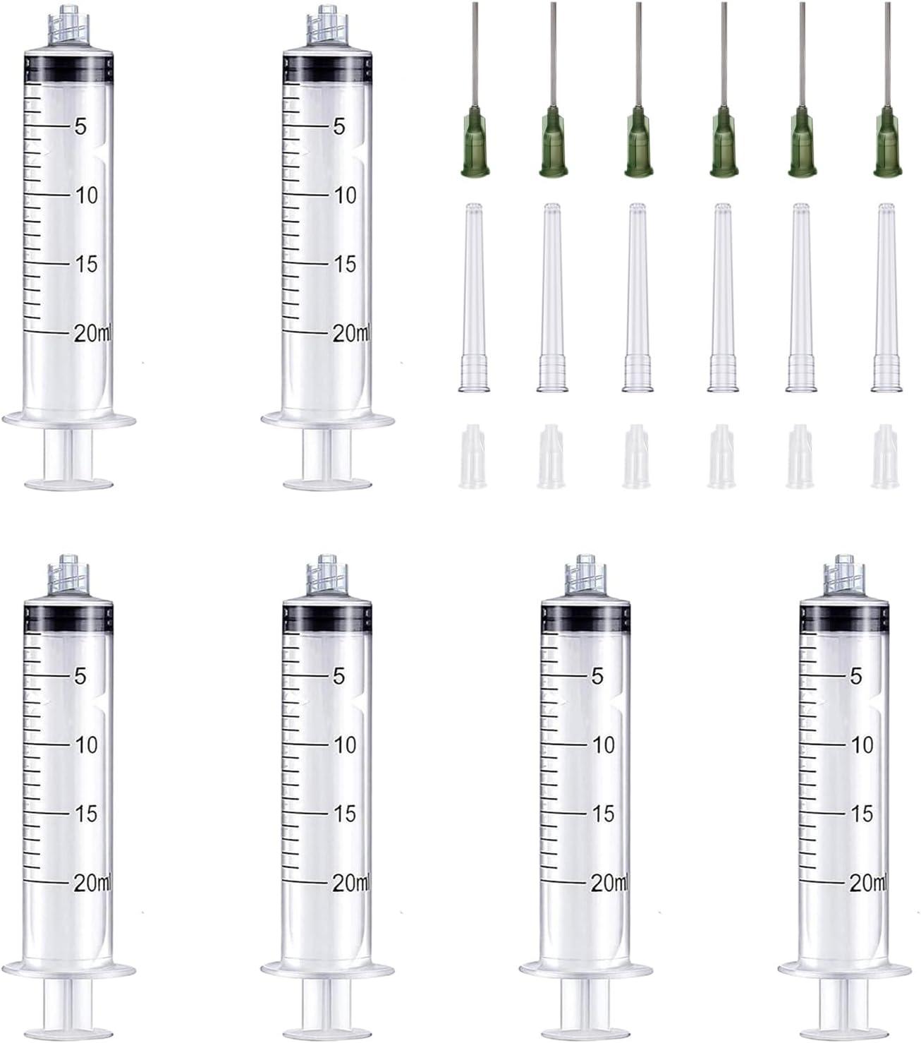 20ML Plastic Syringe, 6Pcs Multifunctional Sterile Threaded Needle Syringes, Liquid Measuring Syringe with Sealing Cap, Reusable Fodder Syringes for Animal Feeding