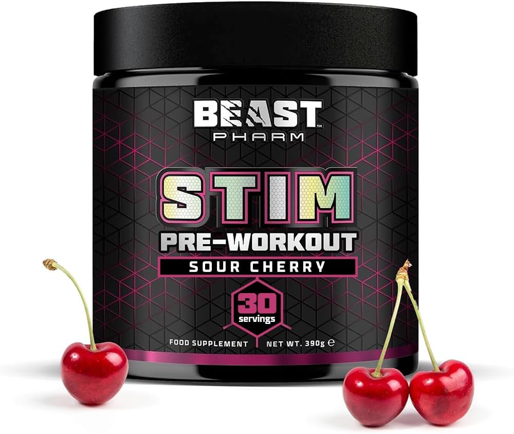 Beast STIM Pre Workout Powder - 30 Servings - Gym Beta Alanine Preworkout - Sour Cherry