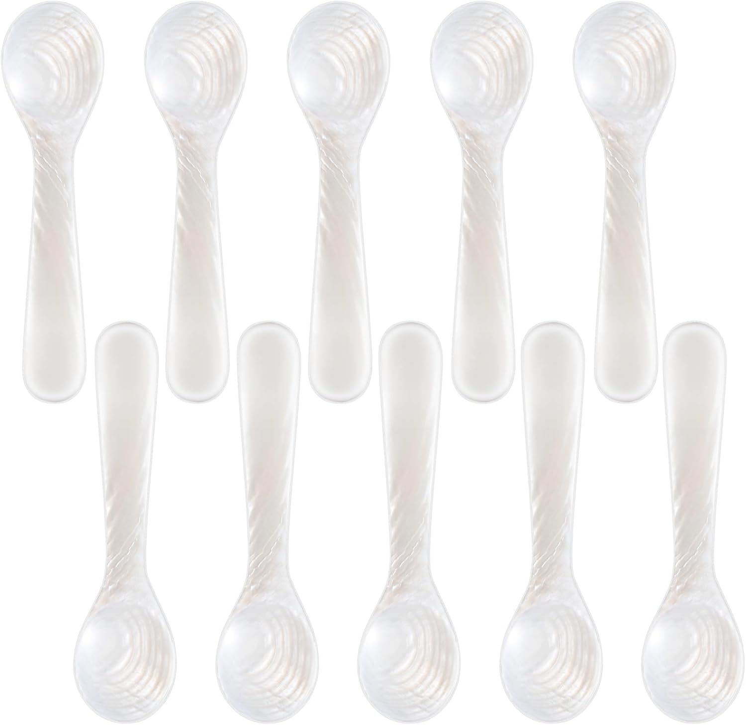 Patelai 10 Pieces Set of Caviar Spoons Mother of Pearl Spoons with Handcraft Round Handle for Caviar, Egg, Ice Cream, Coffee, Kitchen, Restaurant Serving for Valentine Favors (7cm/2.75 Inch)