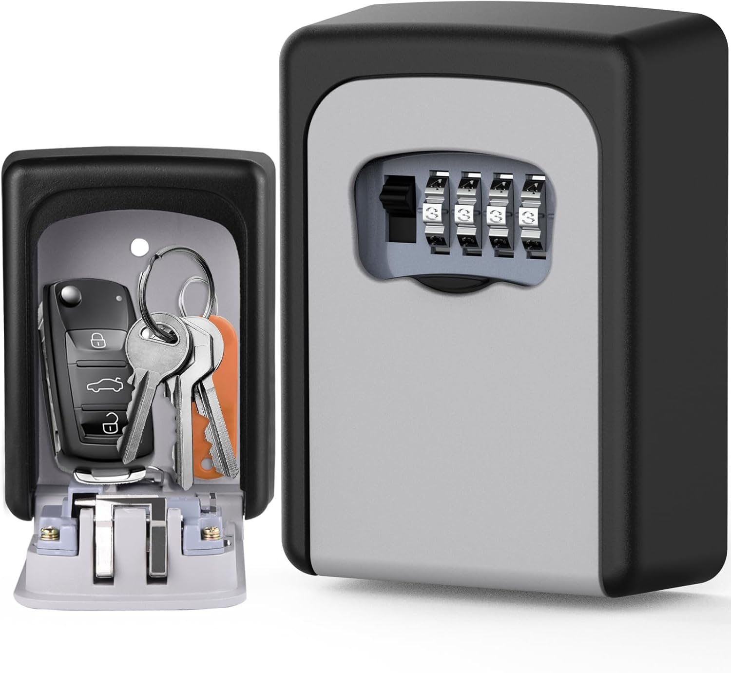 SINZUX 4-Digit Combination LockBox, Wall Mounted-Key Lock Box Police Approved Key Safe Box Outdoor, Key Safe Outside Waterproof and Security Key Cabinet for Home Garage Office School