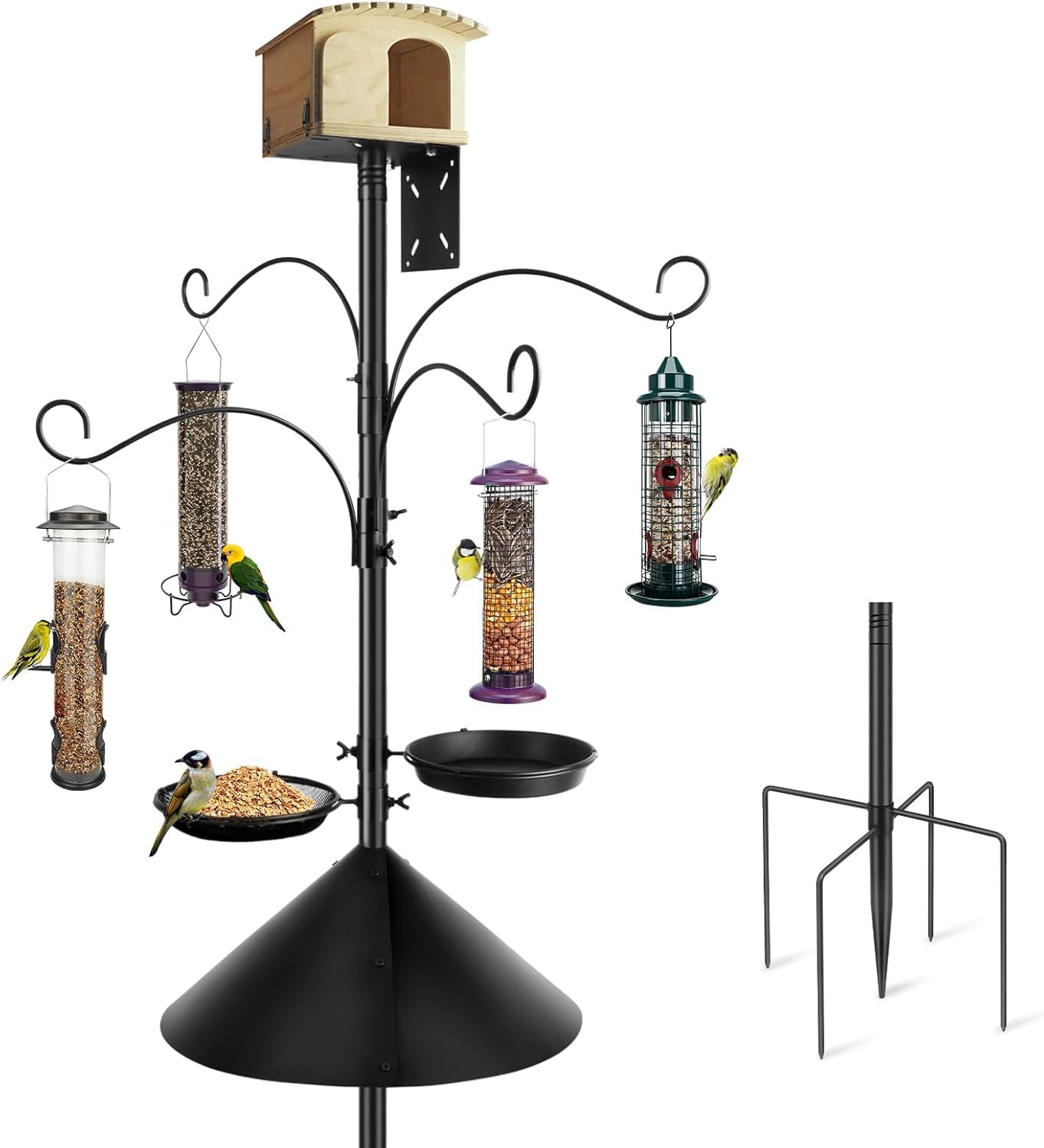 Bird Feeders Hanging Station, Heavy Duty Metal Bird Feeding Station, 232cm Tall Free Standing Multi Bird Feeder Pole Stand Hanger for Attracting Garden Wild Birds