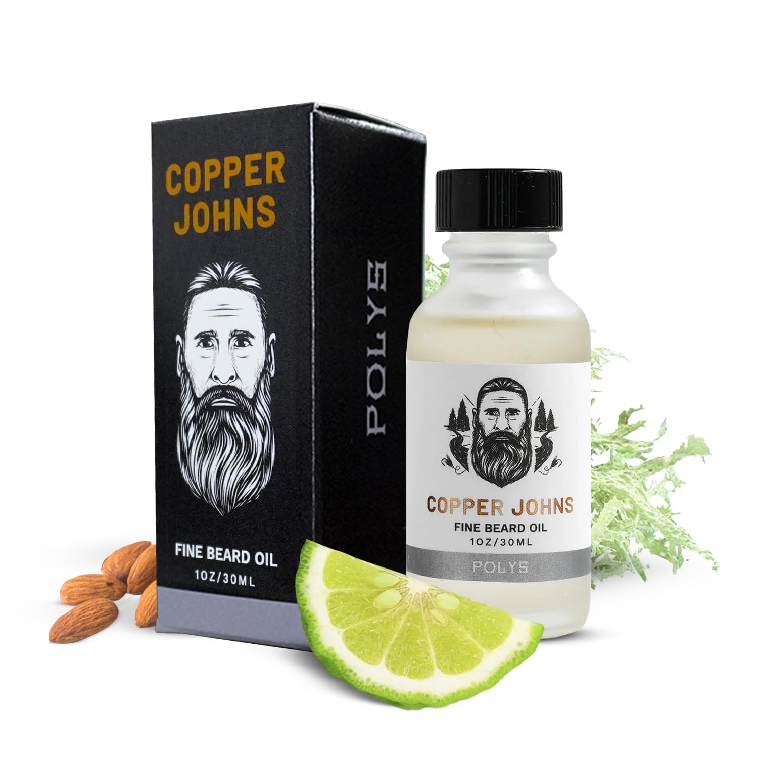 Beard Oil for Men Growth, Castor & Jojoba Oil with Sea Minerals, Increases Softness & Control for Fuller-Looking Beard, Mens Beard Oil, Polys-Bergamot & Cherry Almond, 1 oz
