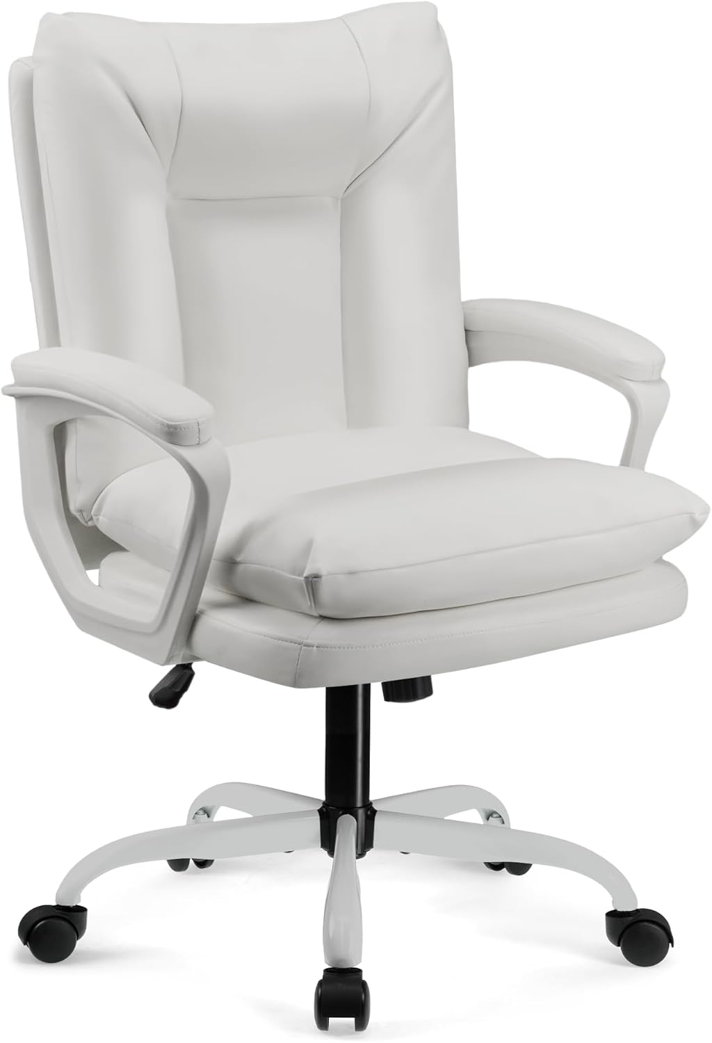 T-THREE. Ergonomic office swivel chair, executive seat with PU leather gaming chair, supports up to 150kg(White)