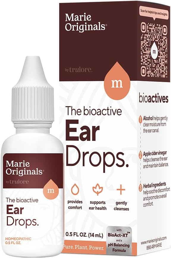 Marie Originals Ear Drops for Clogged Ears, Dry Itchy Ears & Ear Hygiene for Adults & Kids | Natural Plant-Based Ingredients Perfect for Summer use, Swimmers & Everyday Care | 0.5 FL Oz - 14mL