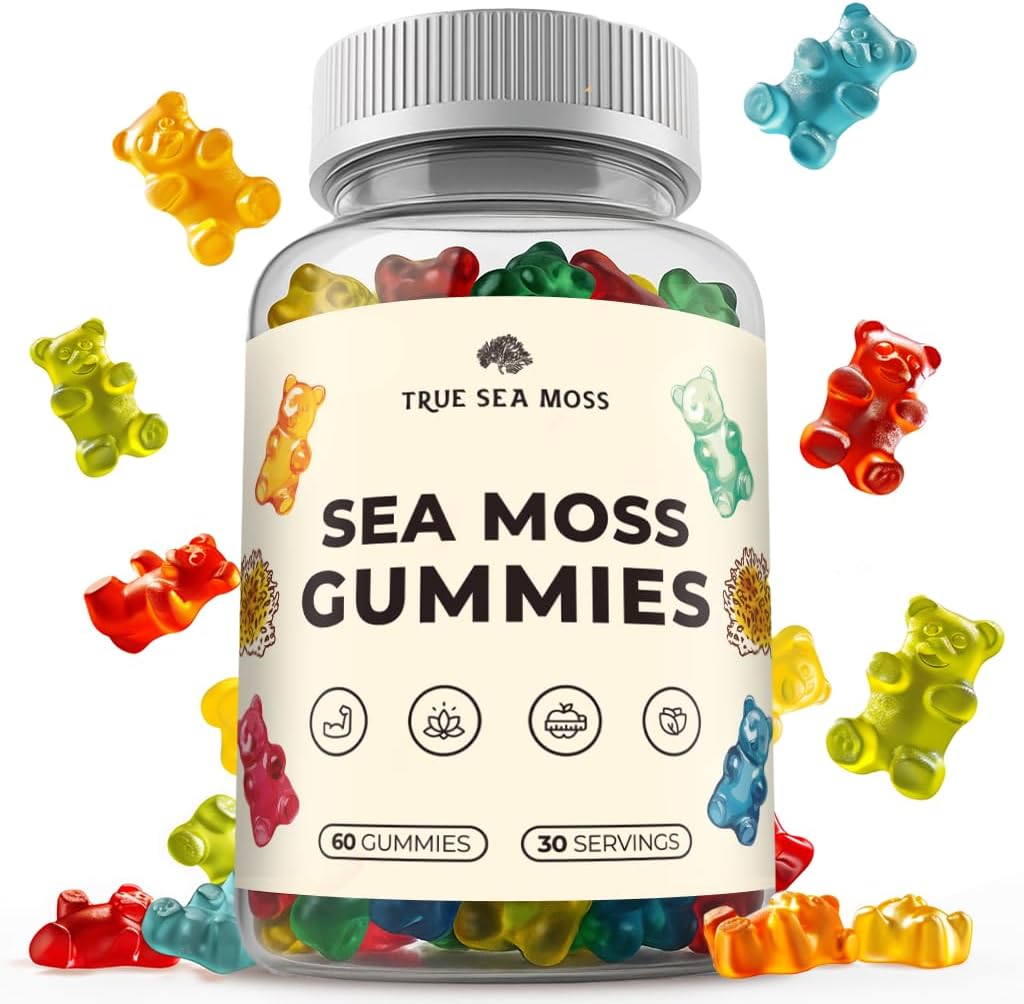 TrueSeaMoss Irish Sea Moss Gummies with Burdock Root & Bladderwrack – Formula for Adults & Kids – 60 Gummies