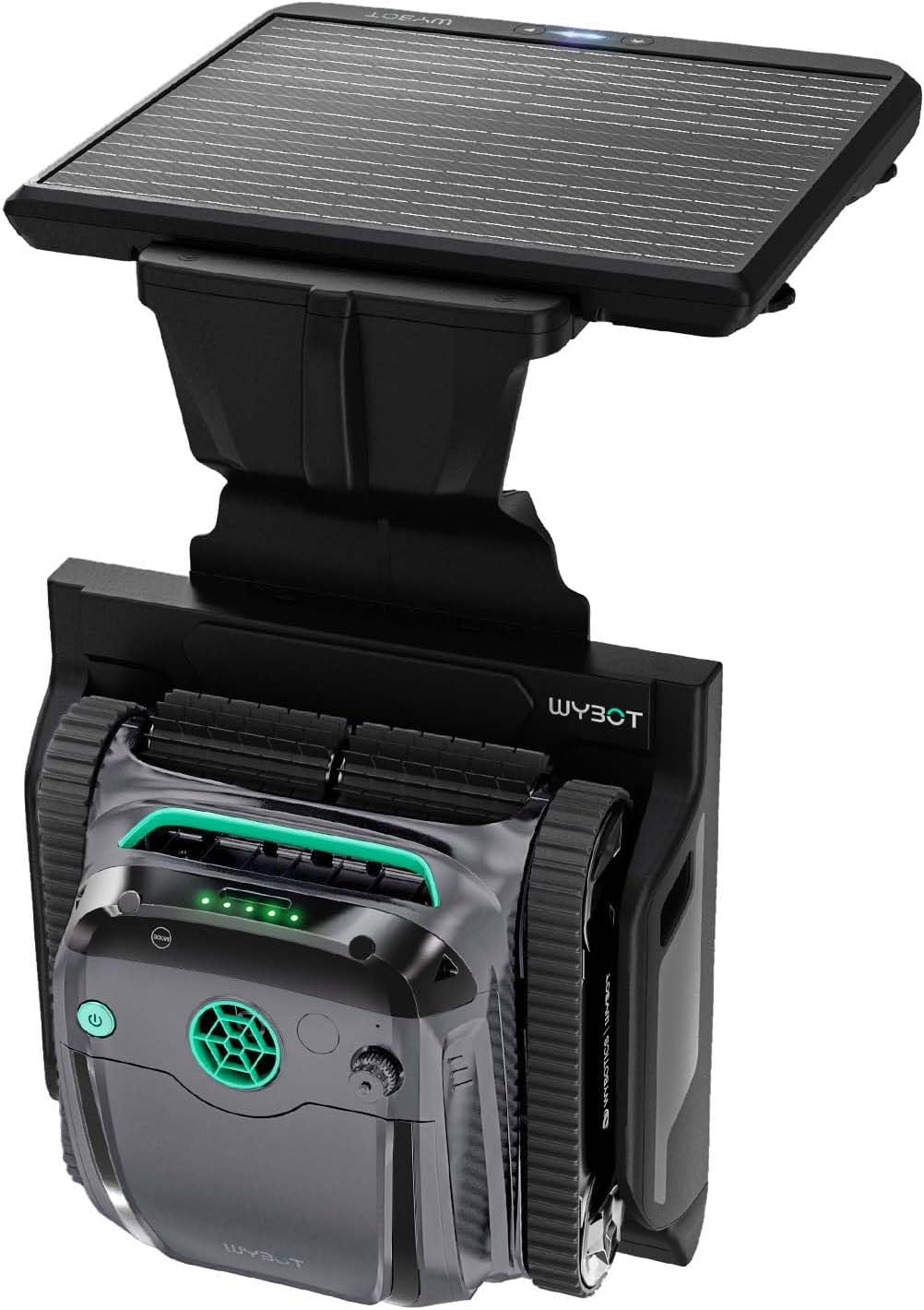 WYBOT S2 Solar-Powered Robotic Pool Vacuum Cleaner, 7 Modes & 7 Paths, 2.5h Runtime, Auto Return & Charge, Brushless Motor, Dual Filtration, App Control, Covers 3,229 Sq.Ft, Grey&Green