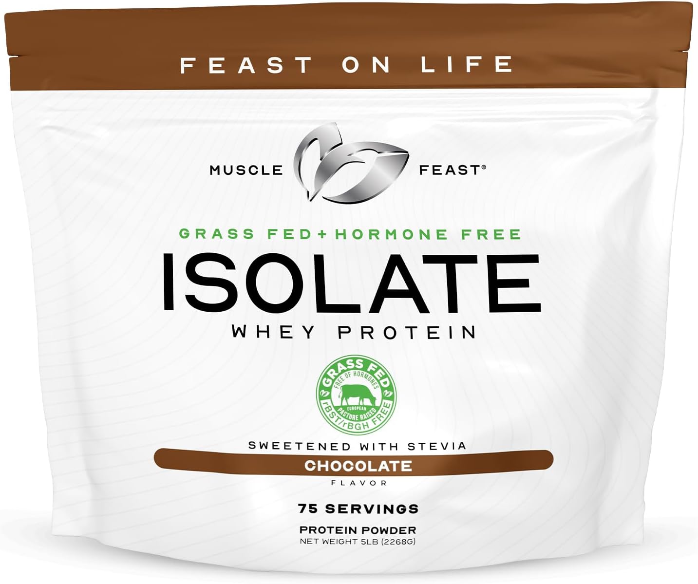 Muscle Feast Grass-Fed Whey Protein Isolate, All Natural Hormone Free Pasture Raised, Whey Isolate Protein Powder for Men and Women, Clean, Gluten-Free, Delicious Isolate Protein - Chocolate, 5lb