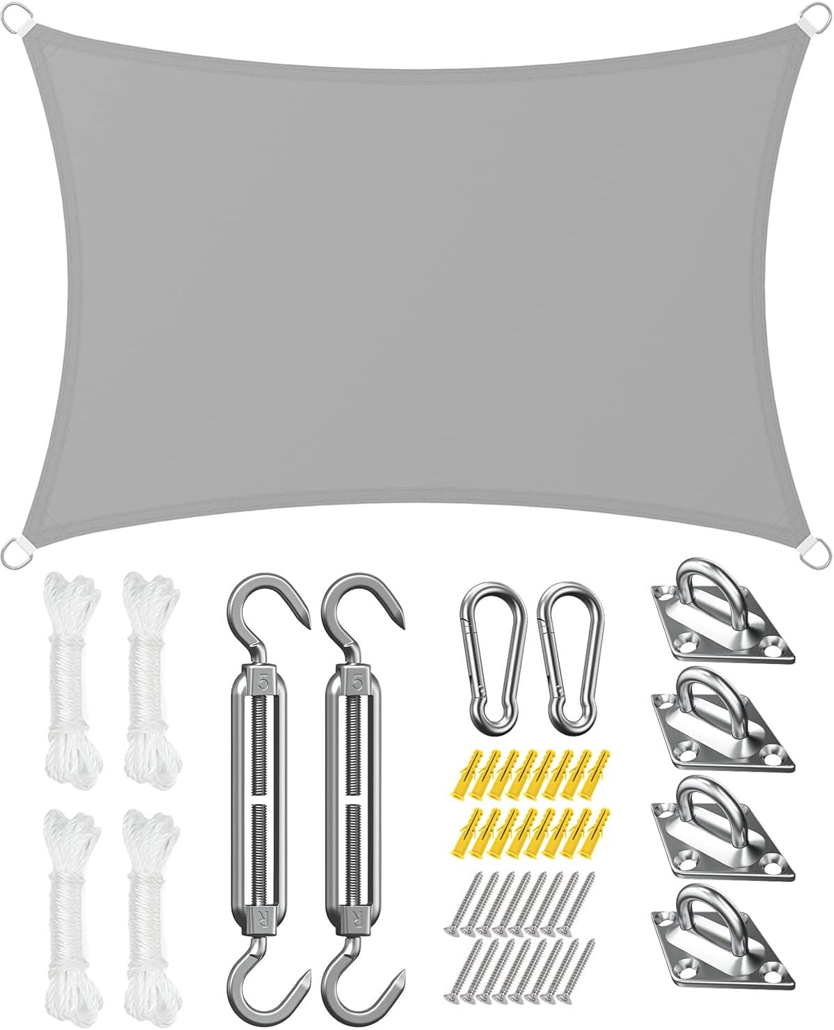 Maxesla Sun Shade Sail Waterproof Rectangle, 420D Oxford Waterproof Garden Shade Canopy, 98% UV Block Garden Canopy with Awning Attachment for Garden Beach Patio, Free Fixing Kit, 4 x 3m, Grey