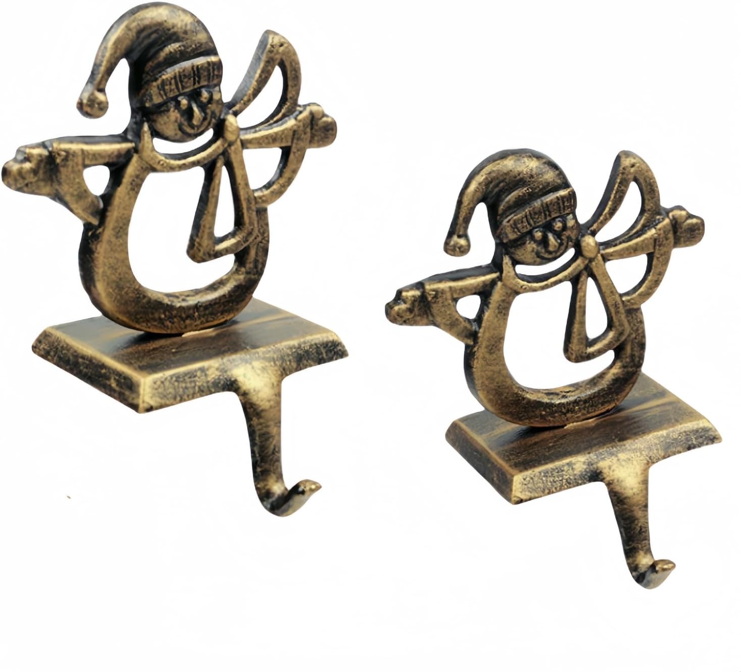 Set of 2 Christmas Stocking Holders for Mantle, Metal Christmas Stocking Hanger for Fireplace, Vintage Bronze Color Mantel Stockings Hooks for Christmas Decorations (Snowman)