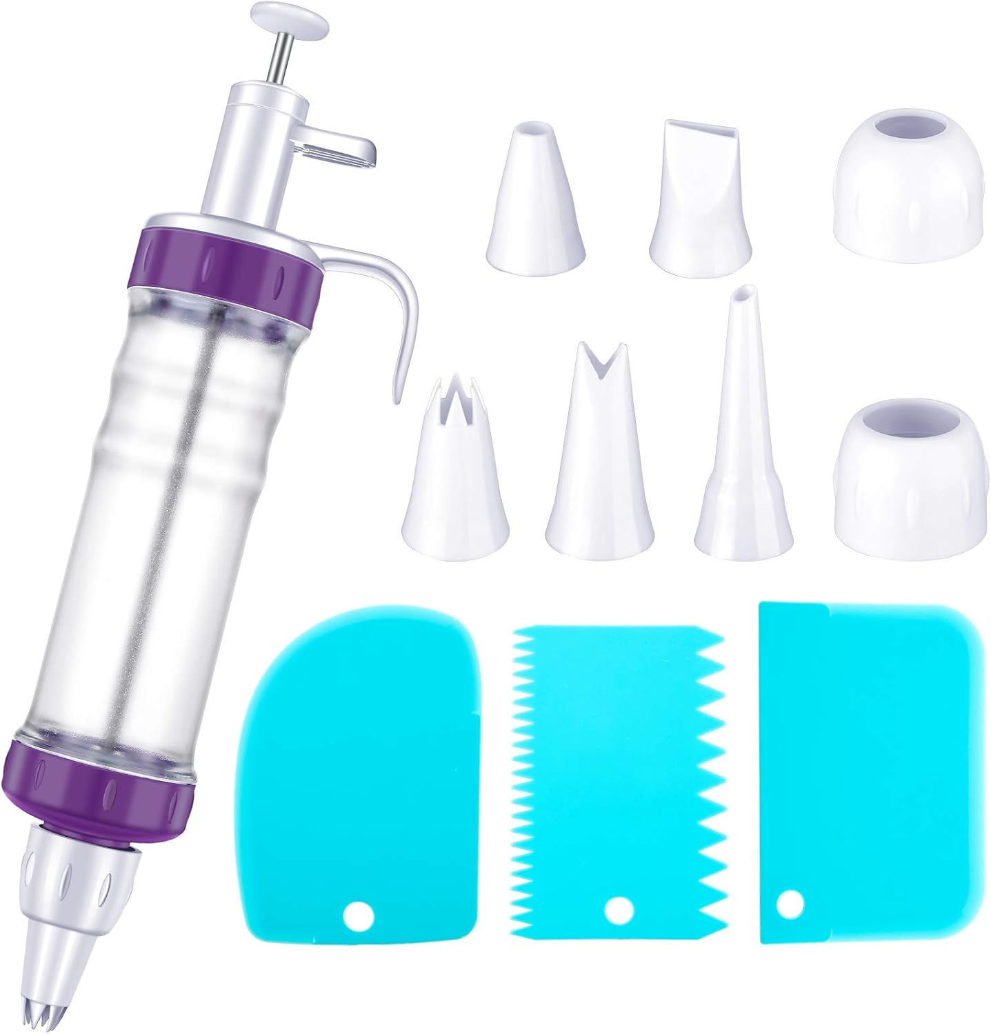 Eaasty Dessert Decorating Syringe Set, Cupcake Frosting Filling Injector with 7 Plastic Icing Nozzles and 3 Cream Scrapers Dessert Cream Piping Syringe Nozzles Kits for Cake